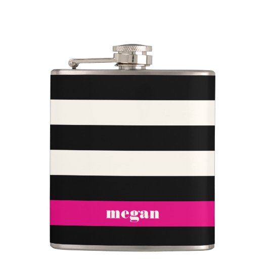 Modern Glam Black, Cream & Fuchsia Stripe Heupfles (Voorkant)