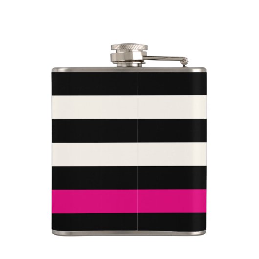 Modern Glam Black, Cream & Fuchsia Stripe Heupfles (Achterkant)