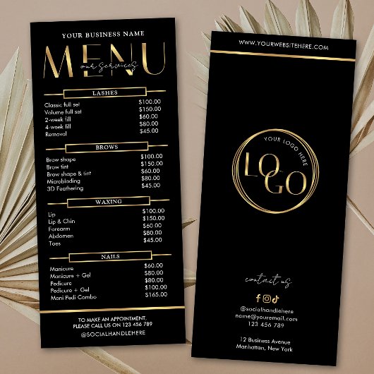 Modern Glam Black Gold Spa Beauty Salon Price List Reclamekaart