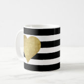 Modern Glam Black Stripes Metallic Goud Hart Koffiemok (Voorkant links)