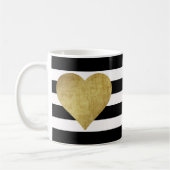 Modern Glam Black Stripes Metallic Goud Hart Koffiemok (Links)