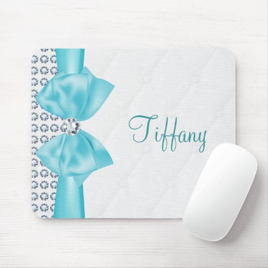 Modern Glam Blauwgroen Turquoise Bow & Diamonds Muismat (Met muis)