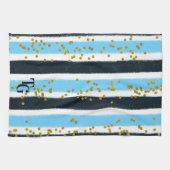 Modern Glam Blue Stripe Gold Glitter Monogram Theedoek (Horizontaal)
