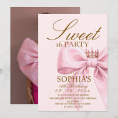 Modern Glam Blush Pink Sweet 16 Party Kaart (Voorkant / Achterkant)