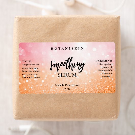 Modern Glam Bokeh Pink Oranje Face Serum Labels (Insitu)