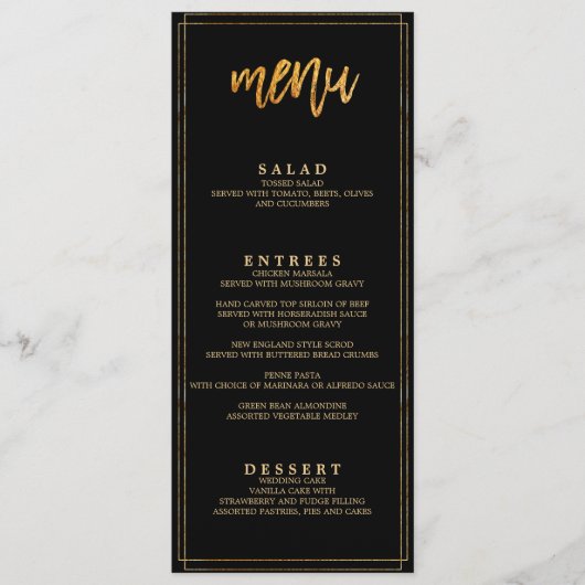 MODERN GLAM bruiloft diner menu (Voorkant)