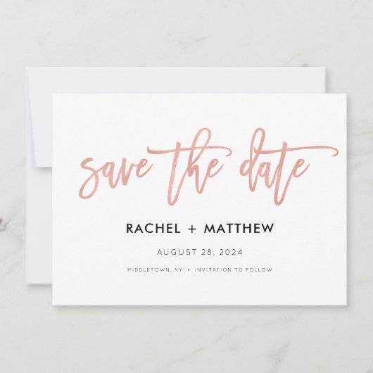 Modern Glam Chic Fairytale Roos Gold Save the Date (Voorkant)