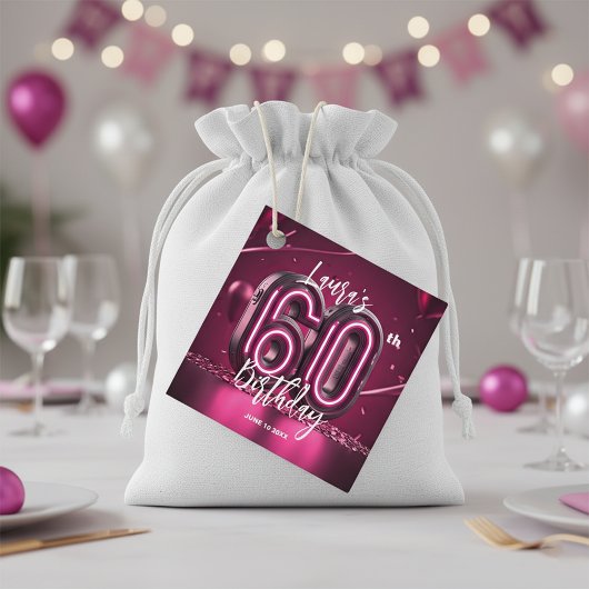 Modern Glam Chic Hot Pink Neon 60th Birthday Party Bedankjes Labels