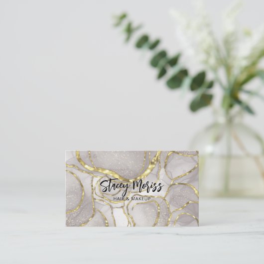 Modern Glam Chic QR Code Gold Abstract Script Visitekaartje (Staand voorkant)