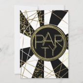 Modern Glam Deco Zwart Wit Goud Verjaardagsfeest Kaart (Voorkant)