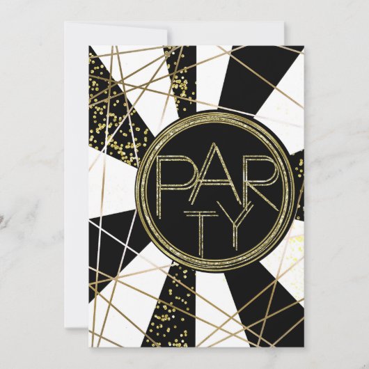 Modern Glam Deco Zwart Wit Goud Verjaardagsfeest Kaart (Voorkant)