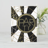 Modern Glam Deco Zwart Wit Goud Verjaardagsfeest Kaart (Staand voorkant)
