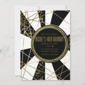 Modern Glam Deco Zwart Wit Goud Verjaardagsfeest Kaart (Achterkant)