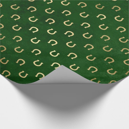 Modern Glam Elegant Green Gold Lucky Hoefijzer Cadeaupapier (Hoek)