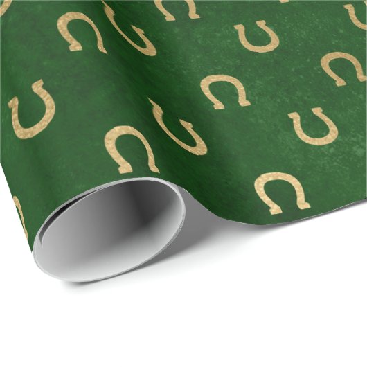 Modern Glam Elegant Green Gold Lucky Hoefijzer Cadeaupapier (Rol Hoek)