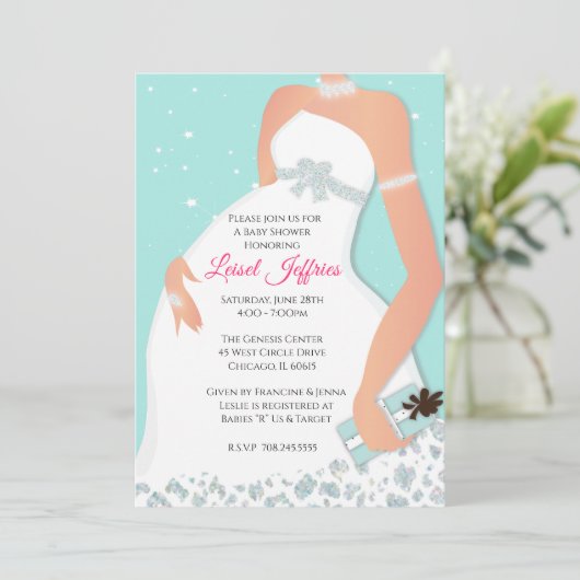 Modern Glam Glitter Blauwgroen Baby shower Kaart (Staand voorkant)
