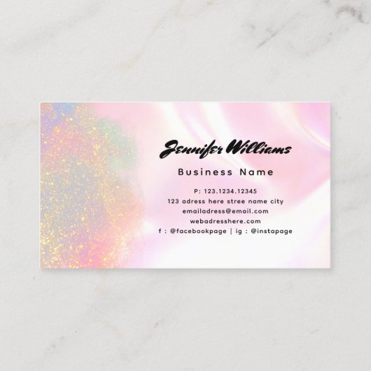 Modern Glam Glitter Makeup Artist Holographic Busi Visitekaartje (Achterkant)