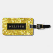 Modern Glam Gold Bokeh Glitter Zwart Accent Bagagelabel (Voorkant horizontaal)
