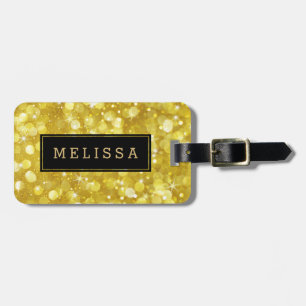 Modern Glam Gold Bokeh Glitter Zwart Accent Bagagelabel