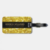 Modern Glam Gold Bokeh Glitter Zwart Accent Bagagelabel (Achterkant horizontaal)