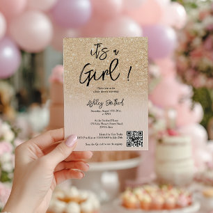 Modern Glam Gold Glitter Roze Ombre Meisje Baby Sh Kaart