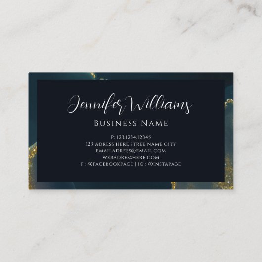 Modern Glam Gold Glitter Wedding Planner Green Visitekaartje (Achterkant)