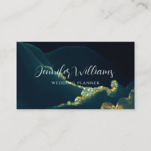 Modern Glam Gold Glitter Wedding Planner Green Visitekaartje