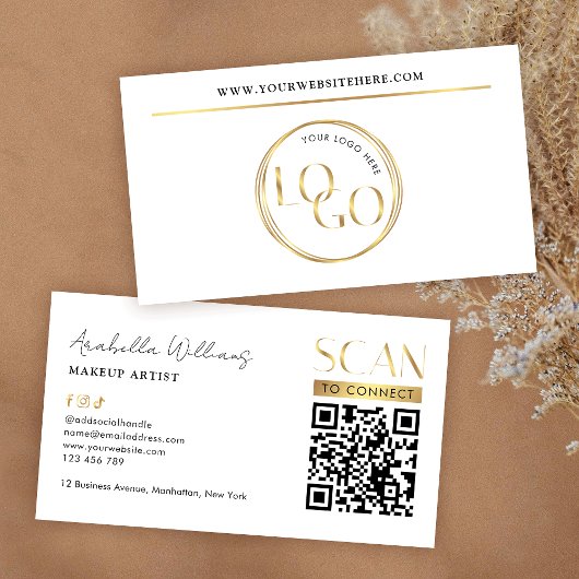 Modern Glam Gold Logo Makeup Beauty Salon QR Code Visitekaartje