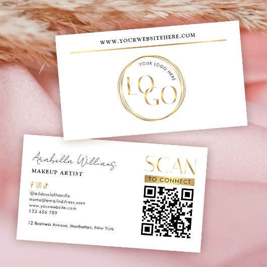Modern Glam Gold Logo Makeup Beauty Salon QR Code Visitekaartje