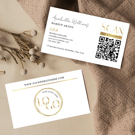 Modern Glam Gold Logo Makeup Beauty Salon QR Code Visitekaartje