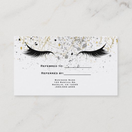 Modern Glam Gold Silver Black Lashes Verwijs vrien Aanbevelingskaartje (Achterkant)