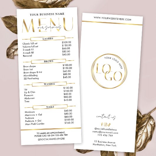 Modern Glam Gold Spa Beauty Salon Menu Price List