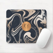 Modern glam marmer zwart roos goud monogram muismat (Met muis)