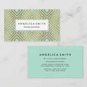 Modern Glam Mint Goud Geometrisch Grieks sleutelpa Visitekaartje (Voorkant / Achterkant)