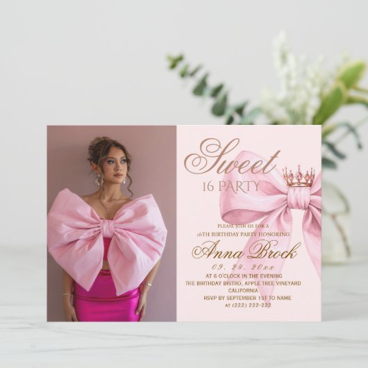 Modern Glam Pink Photo Sweet 16 Party Kaart (Staand voorkant)