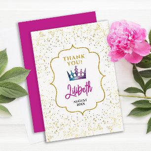 Modern Glam Princess Tiara Confetti Waterverf Bedankkaart