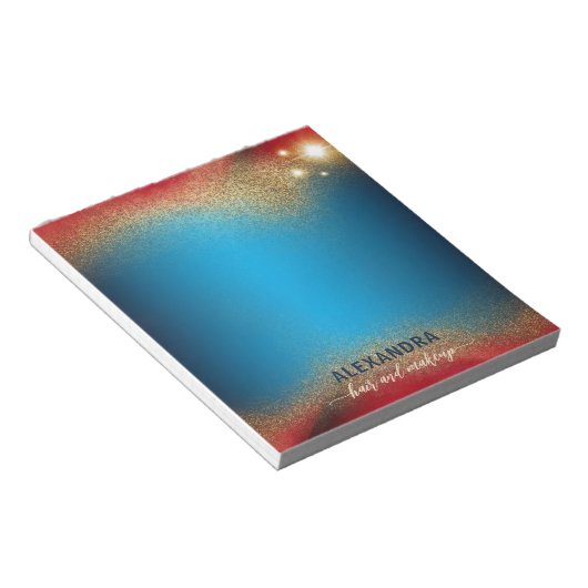 Modern Glam Red Blue Glitter Hair & Makeup Notitieblok (Schuin)