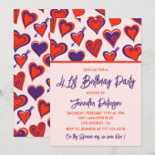 Modern Glam Red Pink Heart 41e verjaardag Kaart (Voorkant / Achterkant)