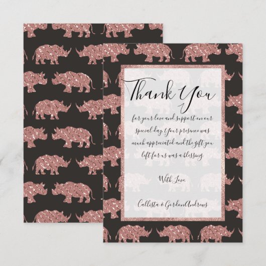 Modern Glam Roos Gouden Glitter Gestreepte Rhinos Bedankkaart (Voorkant / Achterkant)