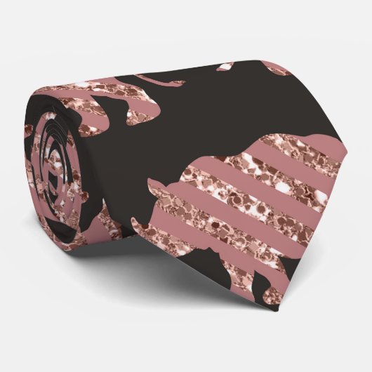 Modern Glam Roos Gouden Glitter Gestreepte Rhinos Stropdas (Opgerold)