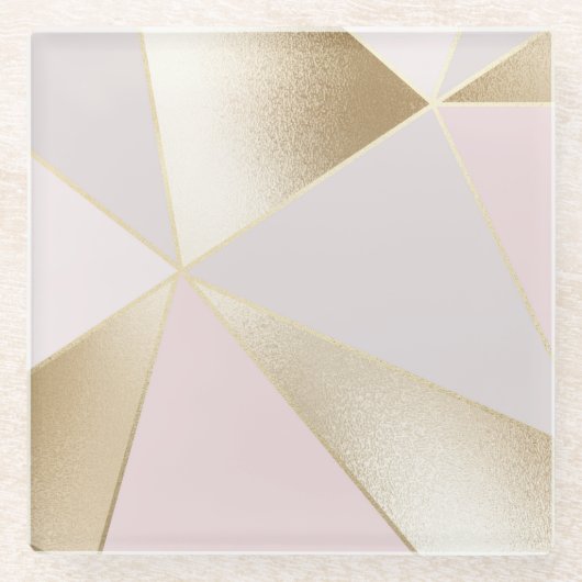 Modern Glam Roze Gold Geometric Glazen Onderzetter (Voorkant)