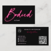 Modern glam roze neon body script logo qr code visitekaartje (Voorkant / Achterkant)
