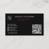 Modern glam roze neon body script logo qr code visitekaartje (Achterkant)