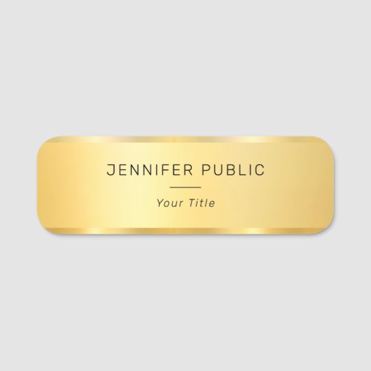 Modern Glam Sjabloon Trendy Faux Gold Employee Naamplaatje (Voorkant)
