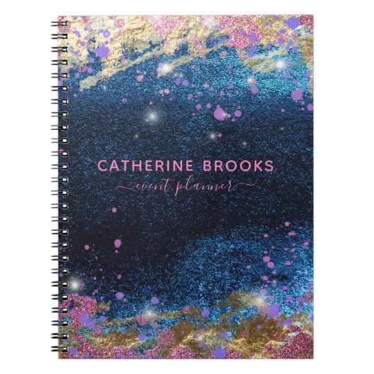 Modern Glam Stylish Blue Glitter Paint Splatter Notitieboek (Voorkant)