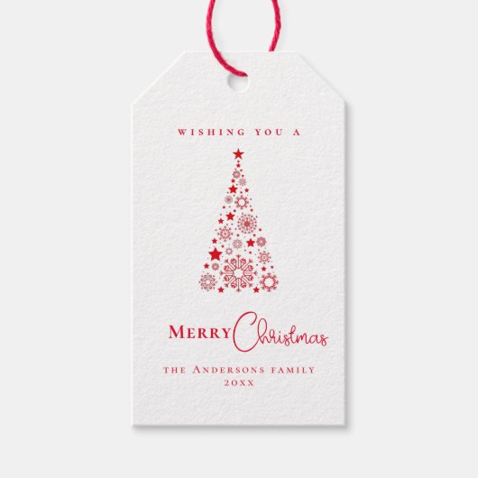 Modern Glam Trendy Rode kerstboom Cadeaulabel (Voorkant)