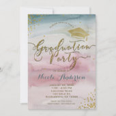 Modern Glam Waterverf & Gold Dot Graduation Party Kaart (Voorkant)