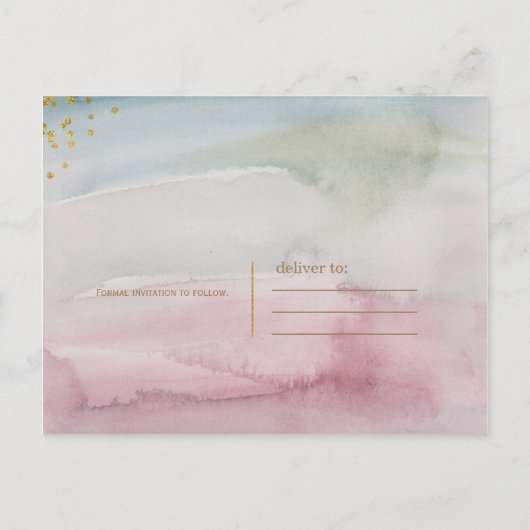 Modern Glam Waterverf Gold Save the Date Aankondigingskaart (Achterkant)