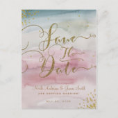 Modern Glam Waterverf Gold Save the Date Aankondigingskaart (Voorkant)