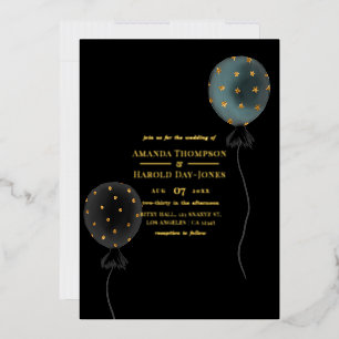 Modern Glam Zwart & Goud Ballon Huwelijk Folie Uitnodiging